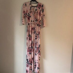 Pink floral faux wrap maxi dress